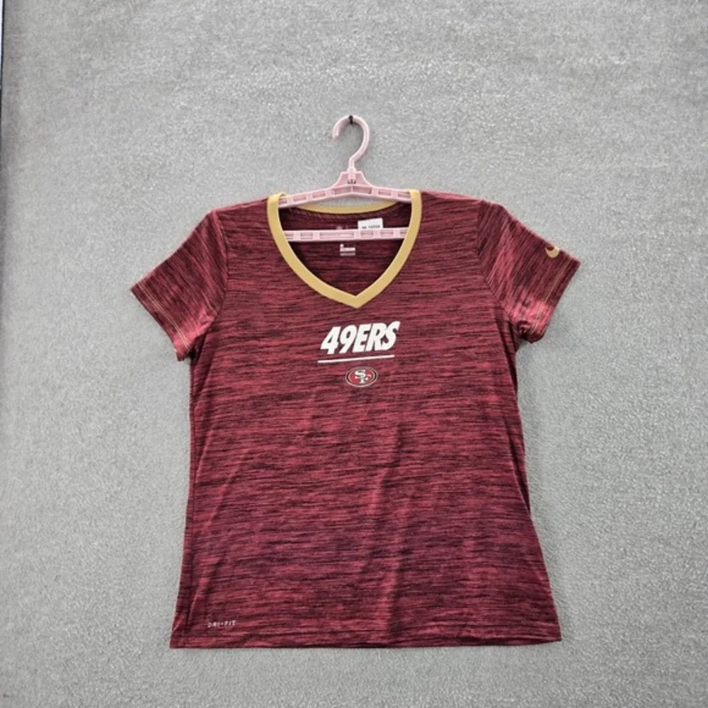 San Francisco 49ers Women Shirt L Red Nike Heathered Logo Dri-Fit Short Sleeve‎